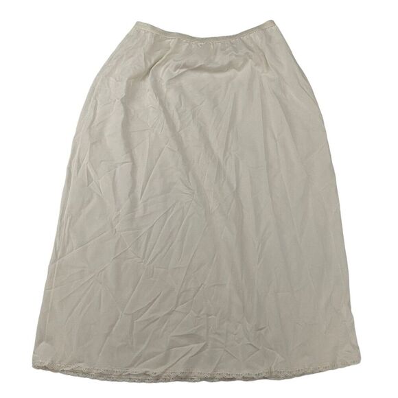 VTG Shadowline White Slip Skirt Size Medium TALL M 100% Nylon Lace Trim Elastic - Picture 1 of 6